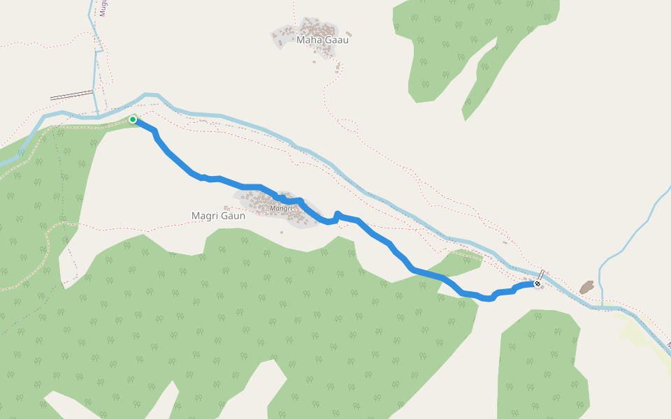 Dhungadhara to Mangri walking route map in Mangri
