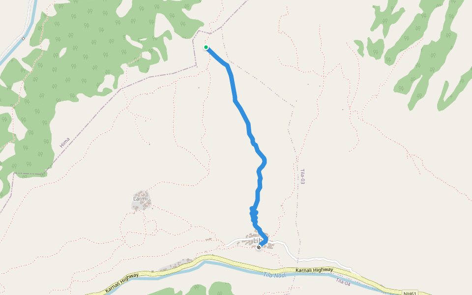 Foot-path of Raragaun walking route map in Raralihi
