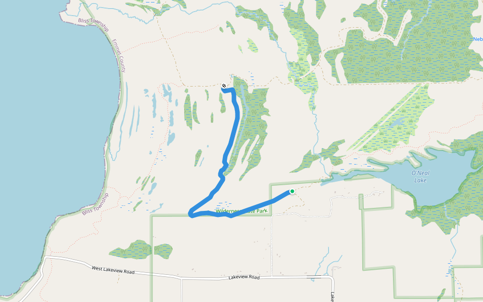 O'Neil Lake Trail walking route map in Levering