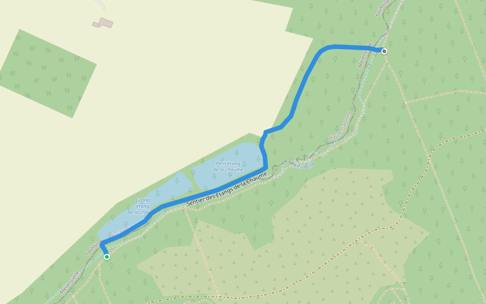 Sentier des Etangs de la Chaume walking route map in Mérenvielle