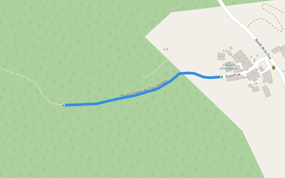 Ancien Chemin du Trou d'Argent walking route map in Entrepierres