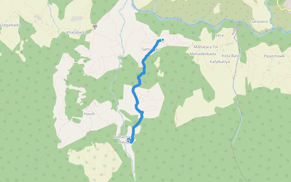 Haudi to Samalgau walking route map in Dahafatgaun