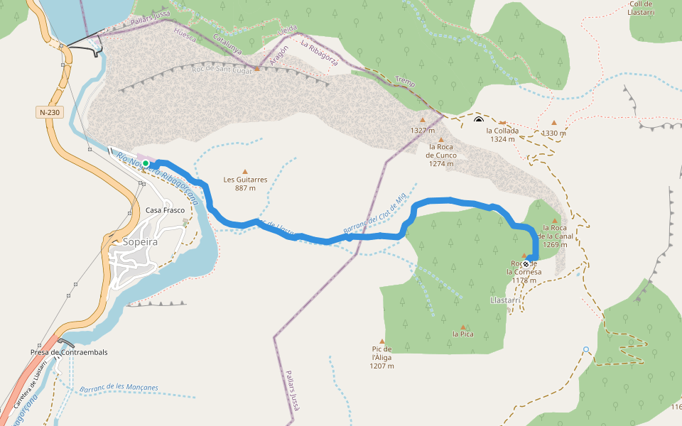Camí de Llastarri walking route map in Sopeira