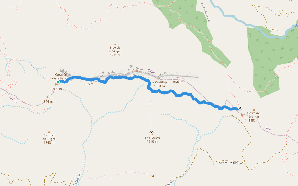 Vereda de los Alayos walking route map in Dílar
