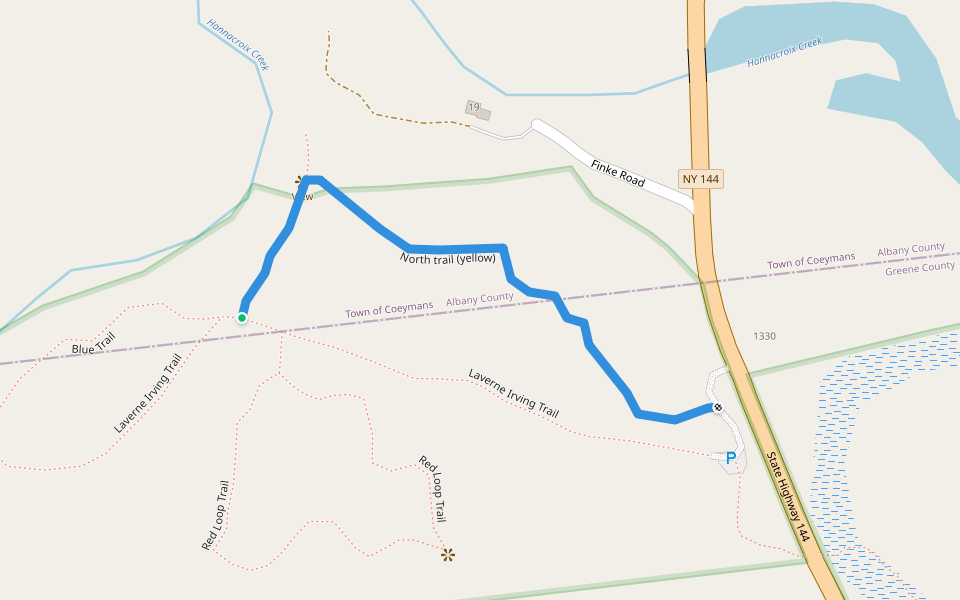 North trail (yellow) walking route map in New Baltimore