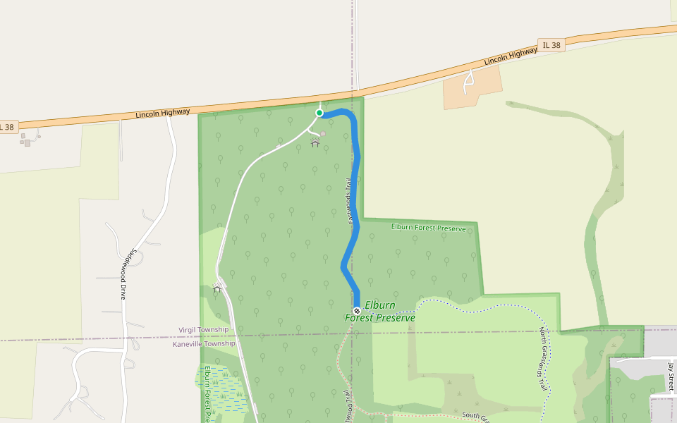 Eastwoods Trail walking route map in Maple Park