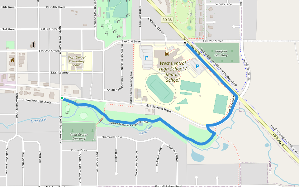 Turtle Creek Park Walking Trail walking route map in Hartford
