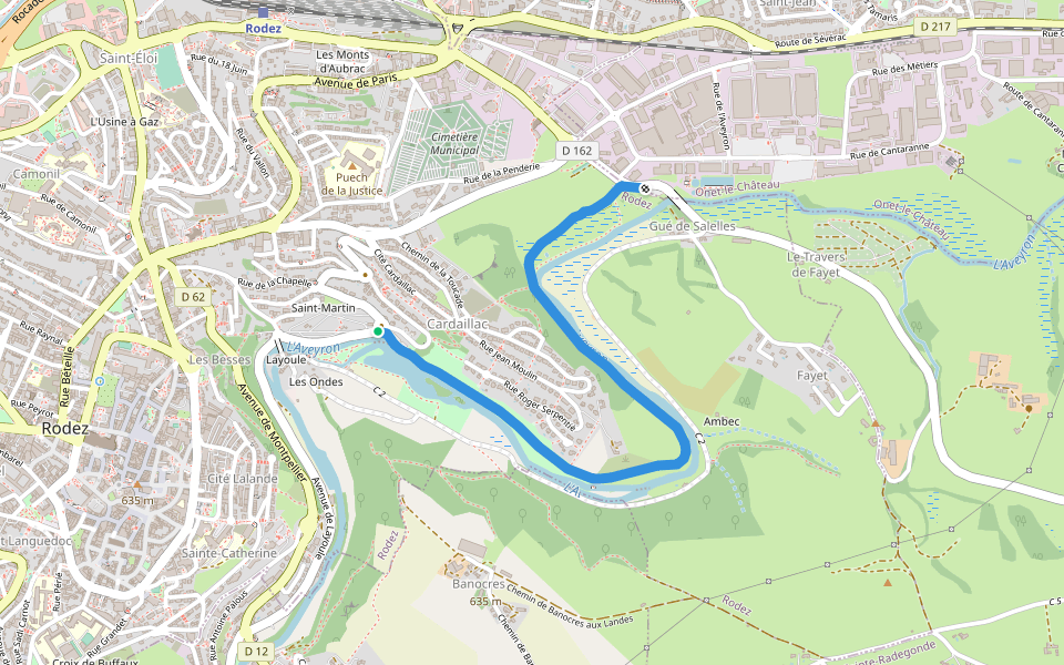 Chemin de Layoule walking route map in Rodez