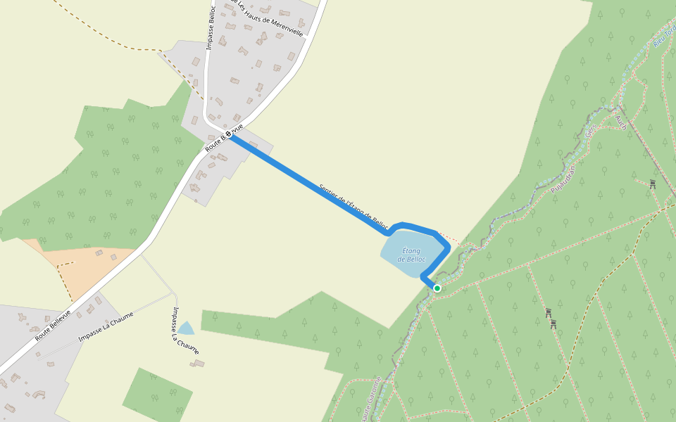 Sentier de l'Étang de Belloc walking route map in Mérenvielle