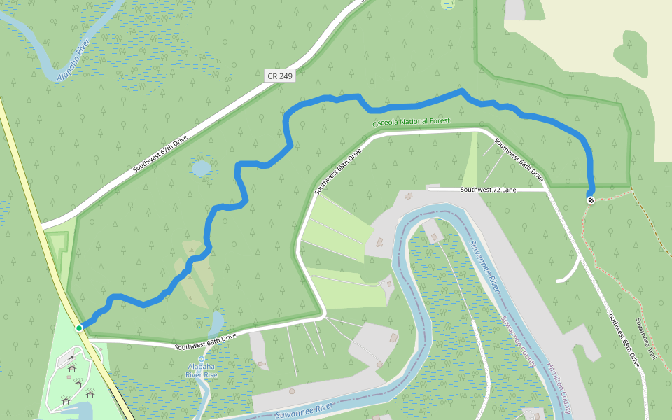 Florida National Scenic Trail, Suwannee River walking route map in Jasper