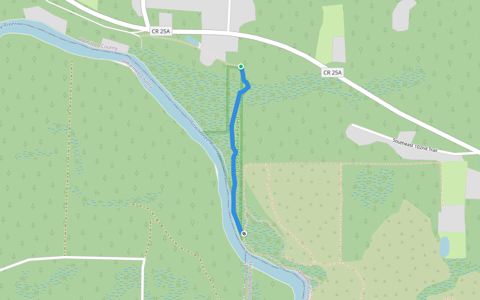 Suwannee River Trail, Florida National Scenic Trail walking route map in White Springs