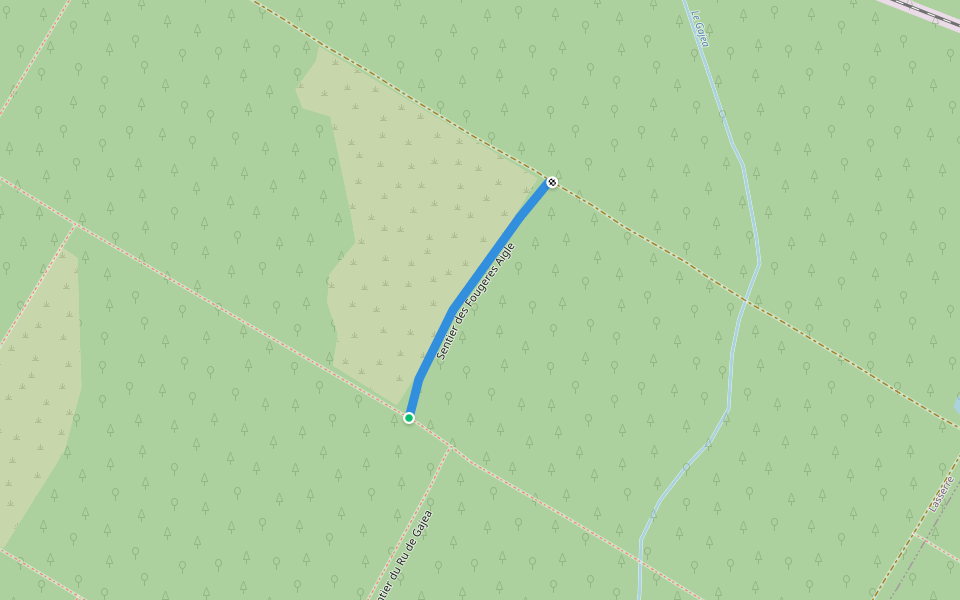 Sentier des Fougeres Aigle walking route map in Lasserre-Pradère