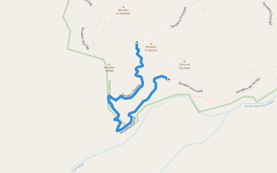 Sendero Puente walking route map in Álamos