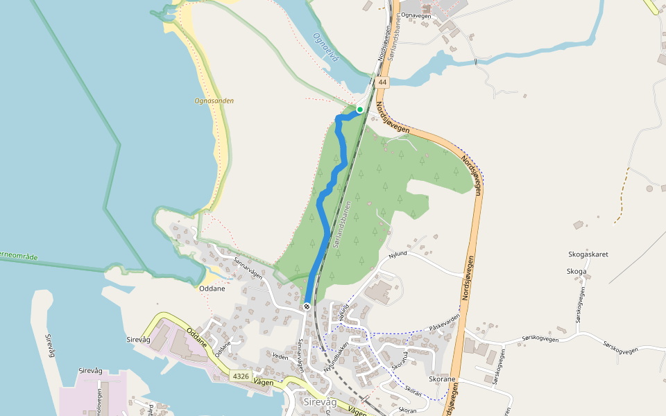 Jerbaneskogstien walking route map in Ogna