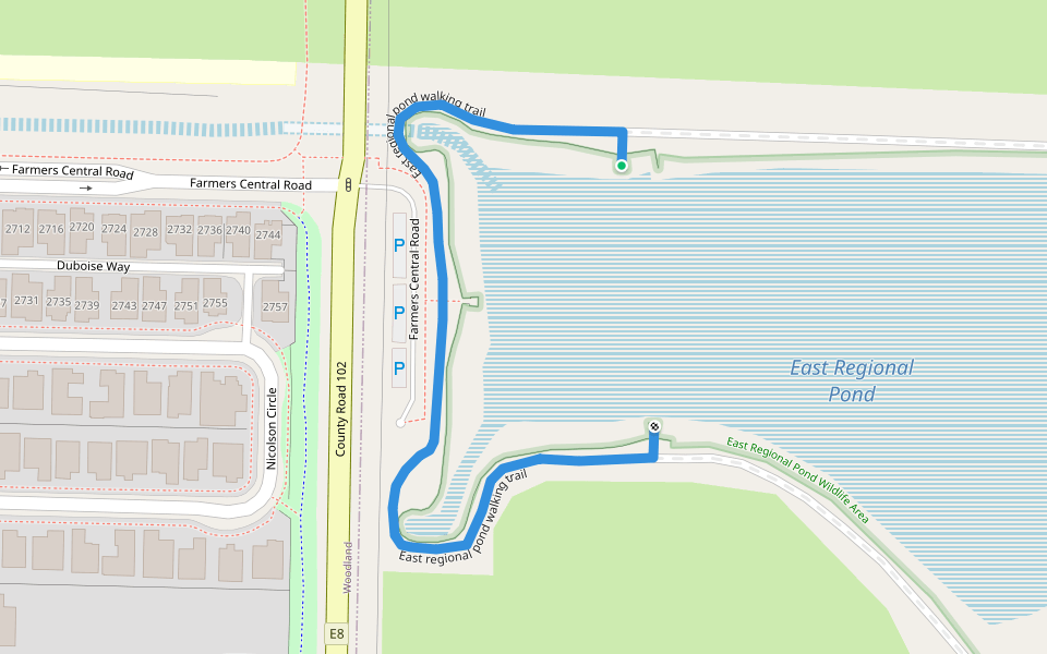East regional pond walking trail walking route map in Woodland