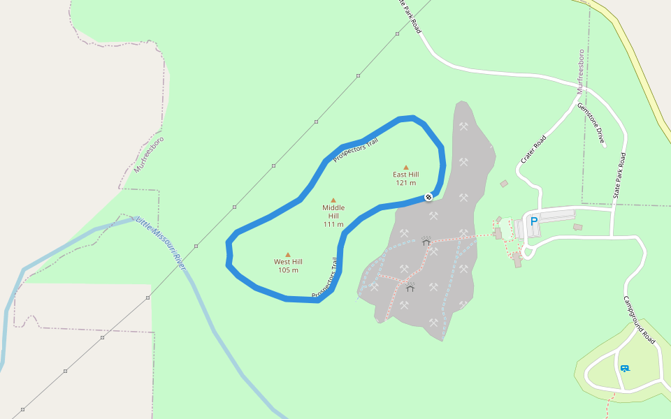 Prospectors Trail walking route map in Murfreesboro