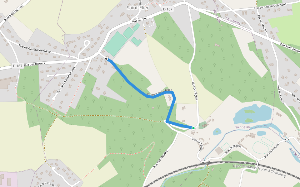 Chemin de la Vallée walking route map in Saint-Elier