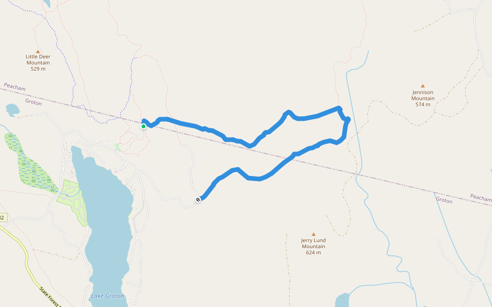 Peacham Bog Loop walking route map in Groton