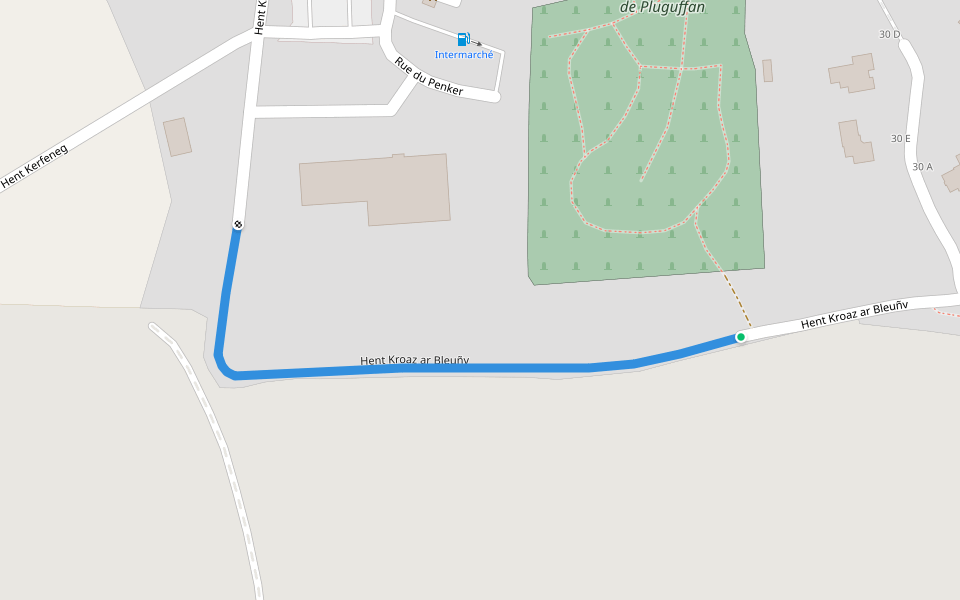 Hent Kroaz ar Bleuñv walking route map in Pluguffan