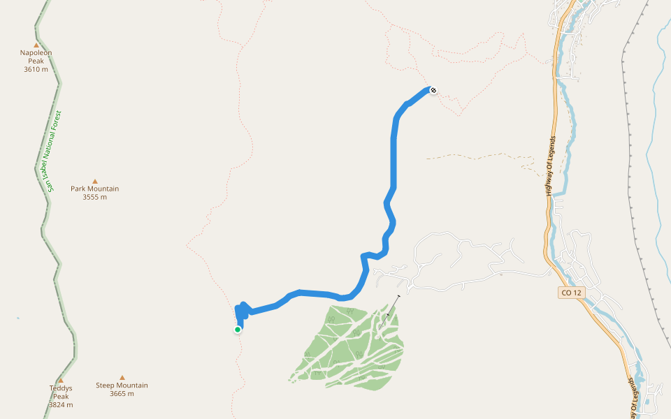 Baker Creek Trail walking route map in La Veta