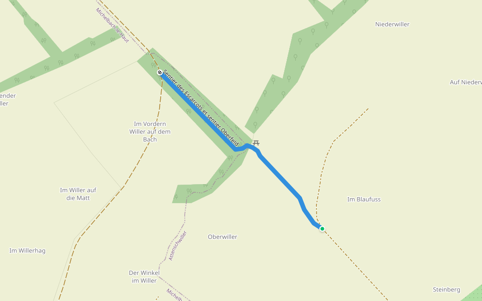 Sentier des Escarcots et sentier Oberfeld walking route map in Attenschwiller