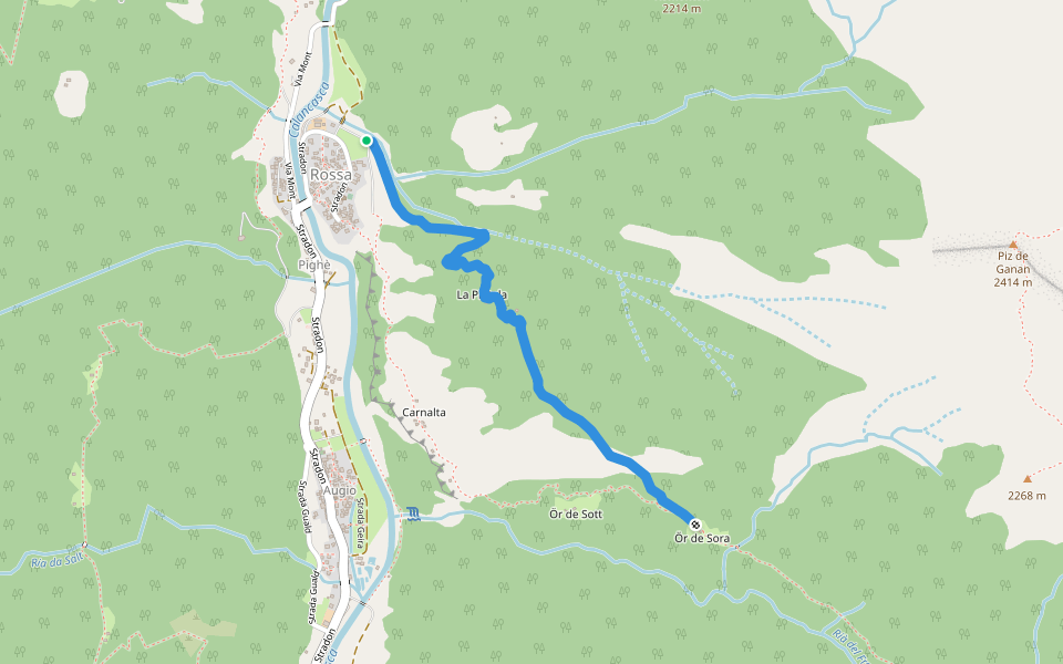 Sentiero di Piotela walking route map in Rossa