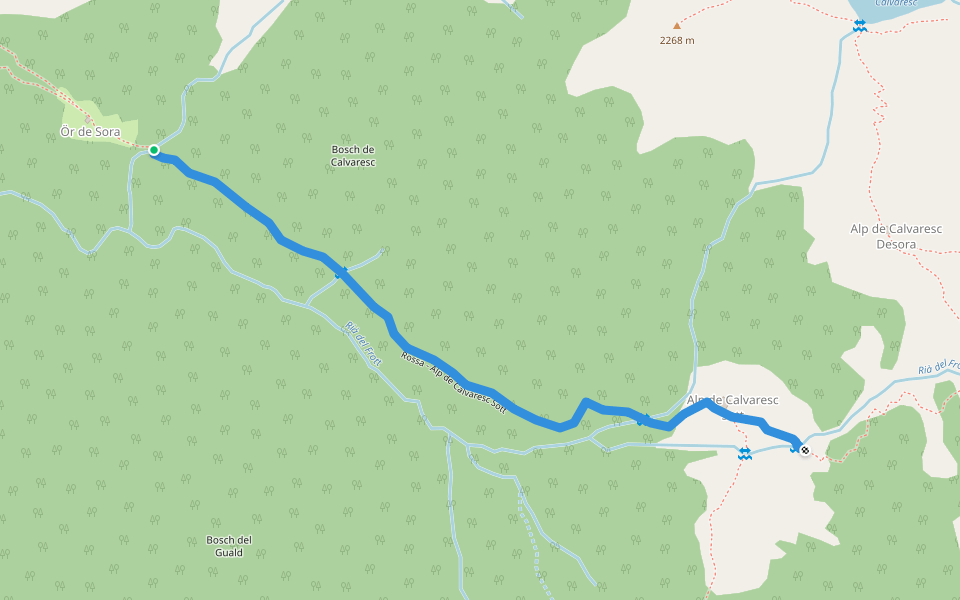 Rossa - Alp de Calvaresc Sott walking route map in Augio