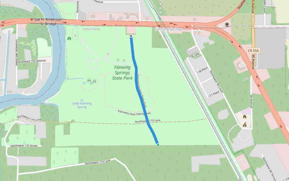 Fanning Springs State Park walking route map in Fanning Springs