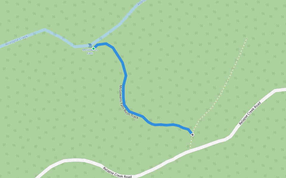 McGowans Falls Bush Track walking route map in West Takone