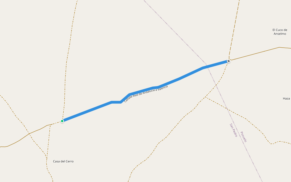 Cañada Real de Andalucia a Valencia walking route map in San Pedro