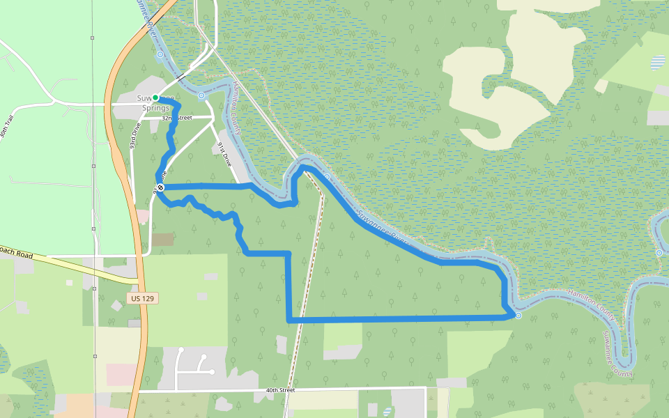 Woods Ferry Conservation Area Trail walking route map in Live Oak