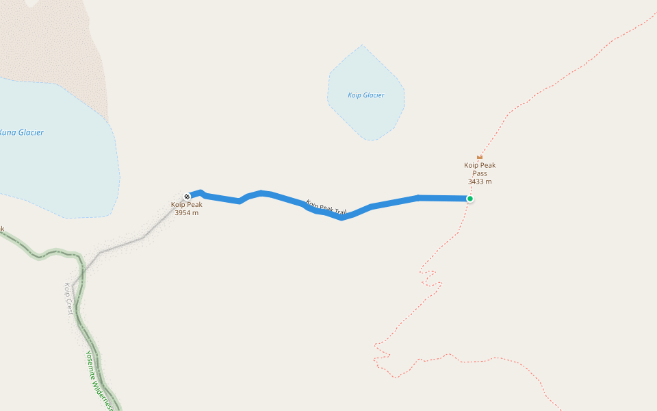Koip Peak Trail walking route map in Lee Vining