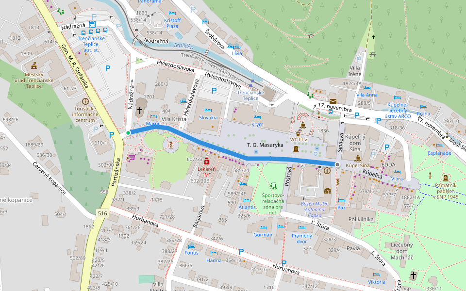 T. G. Masaryka walking route map in Trenčianske Teplice