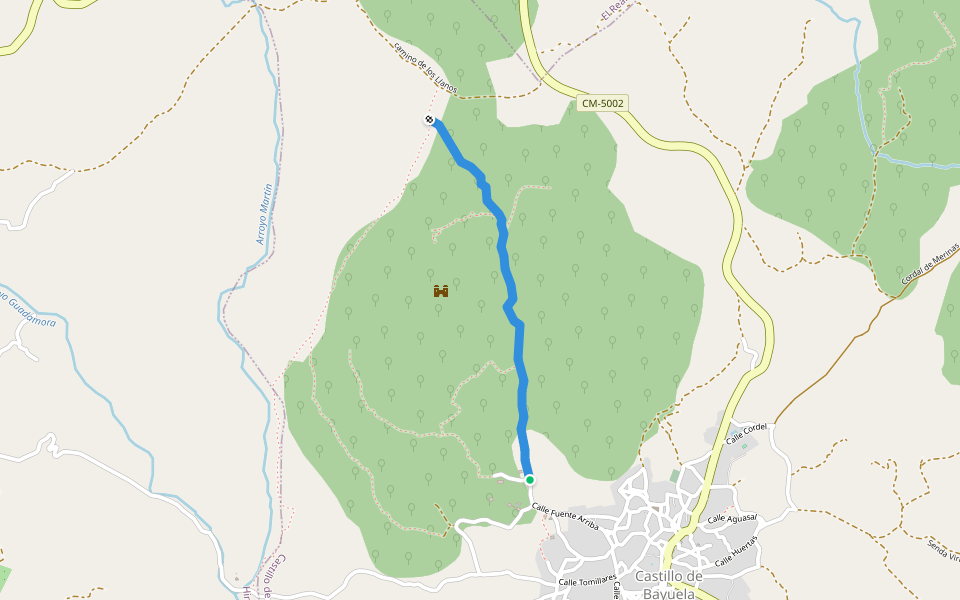 Camino del Castillo walking route map in Castillo de Bayuela