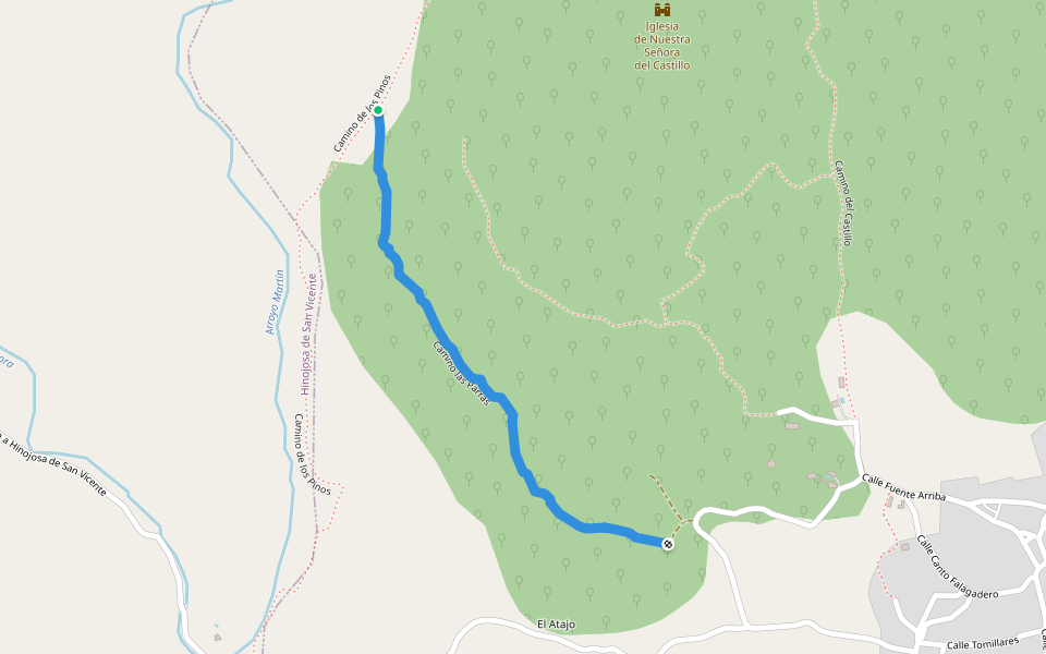 Camino las Parras walking route map in Castillo de Bayuela