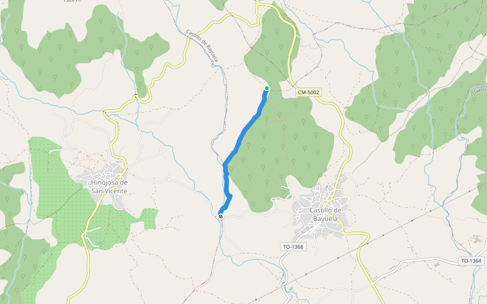 Camino de los Pinos walking route map in Castillo de Bayuela