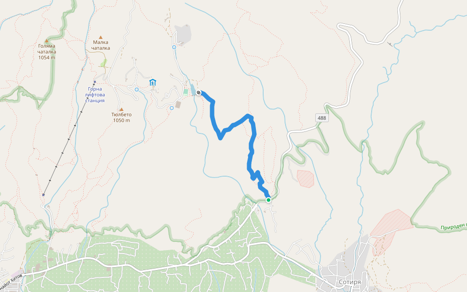 Моллова кория - Карандила (жълта маркировка) walking route map in Sliven