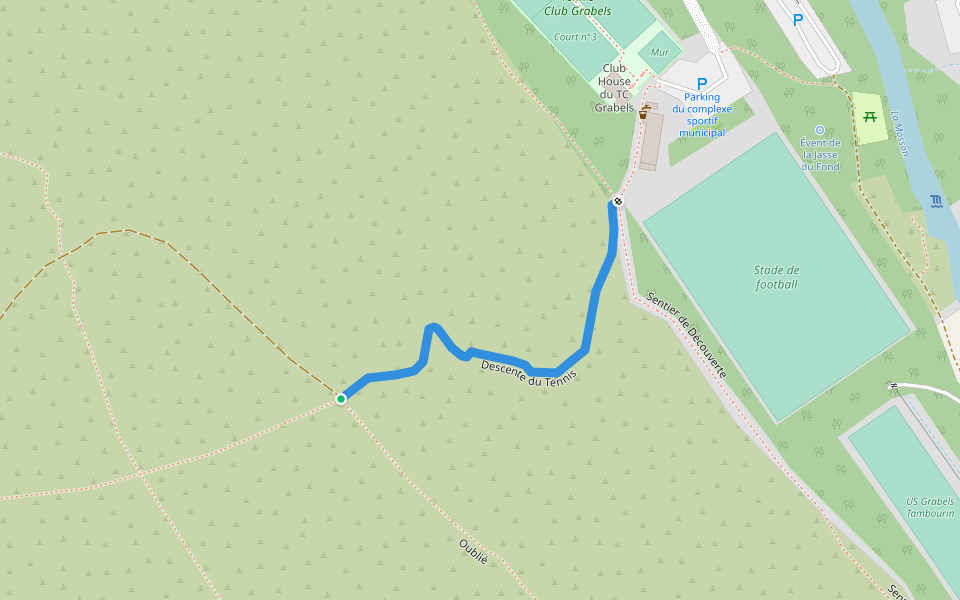 Descente du Tennis walking route map in Grabels