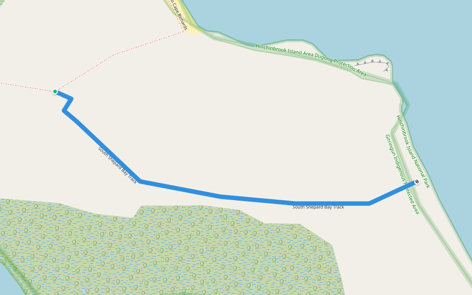 South Shepard Bay Track walking route map in Hinchinbrook