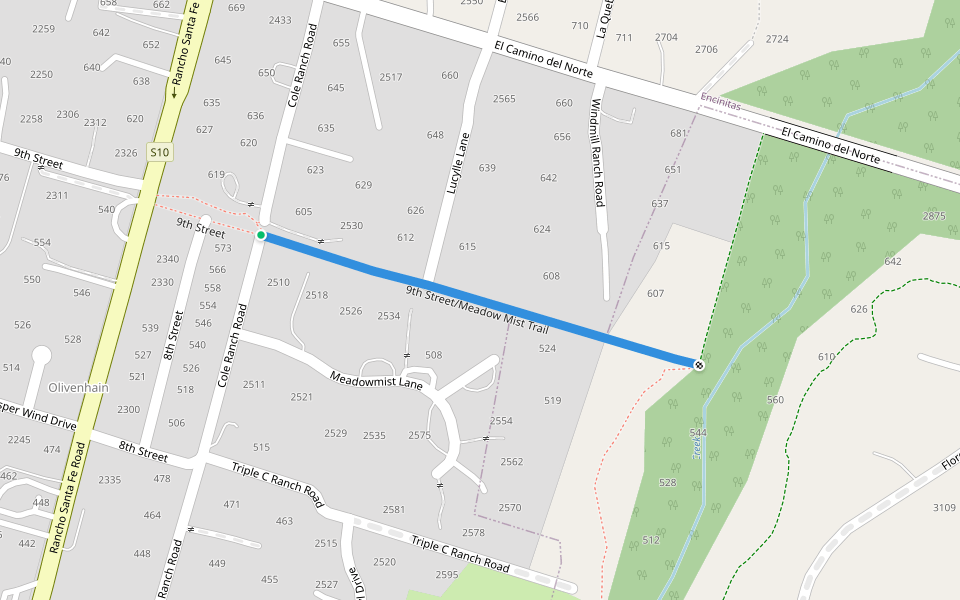 9th Street/Meadow Mist Trail walking route map in Encinitas