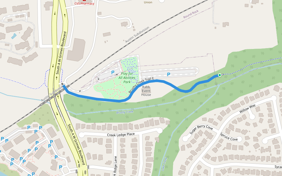 Brushy Creek Trail E walking route map in Round Rock