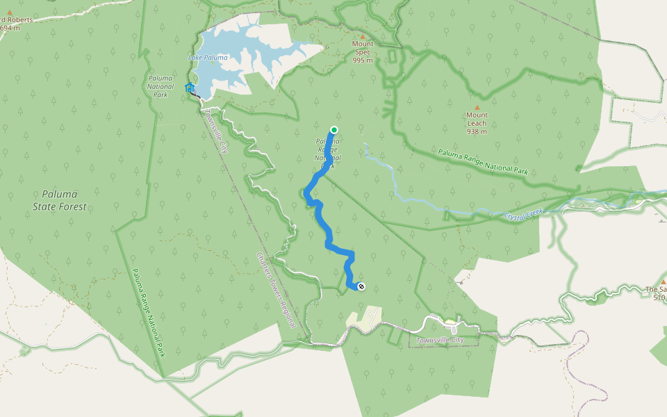 Paluma Village to Dam Track walking route map in Crystal Creek