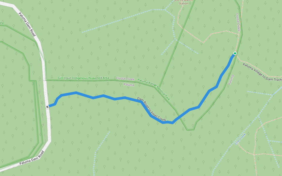 Dam Road to Ethel Creek walking route map in Paluma