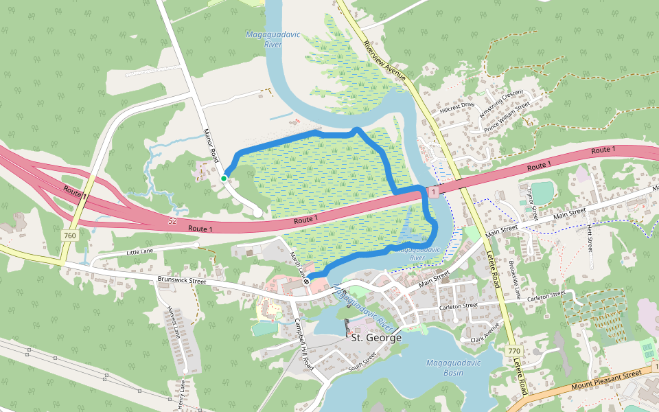 Marsh Trail walking route map in St. George
