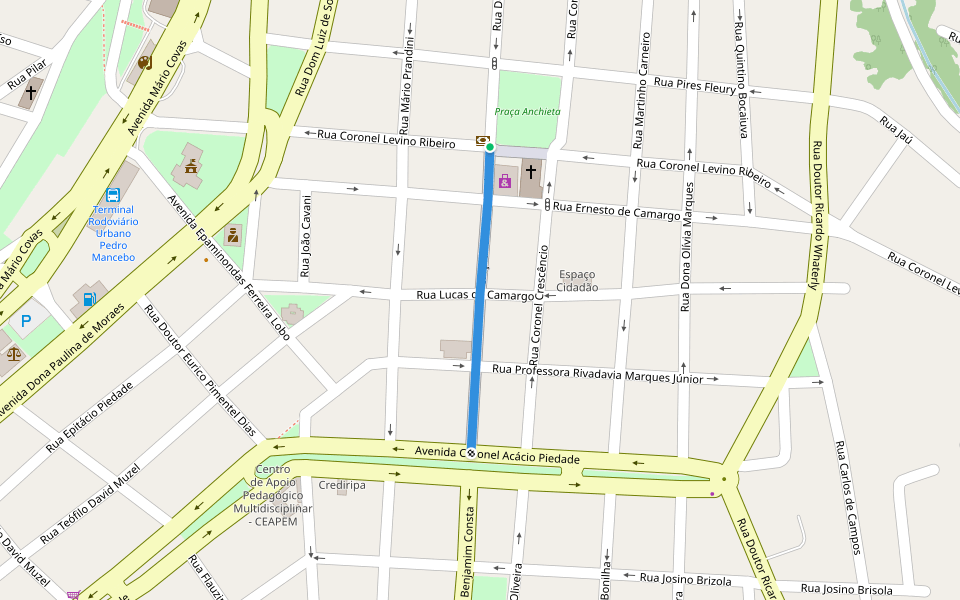 Calçadão Doutor Pinheiro walking route map in Itapeva