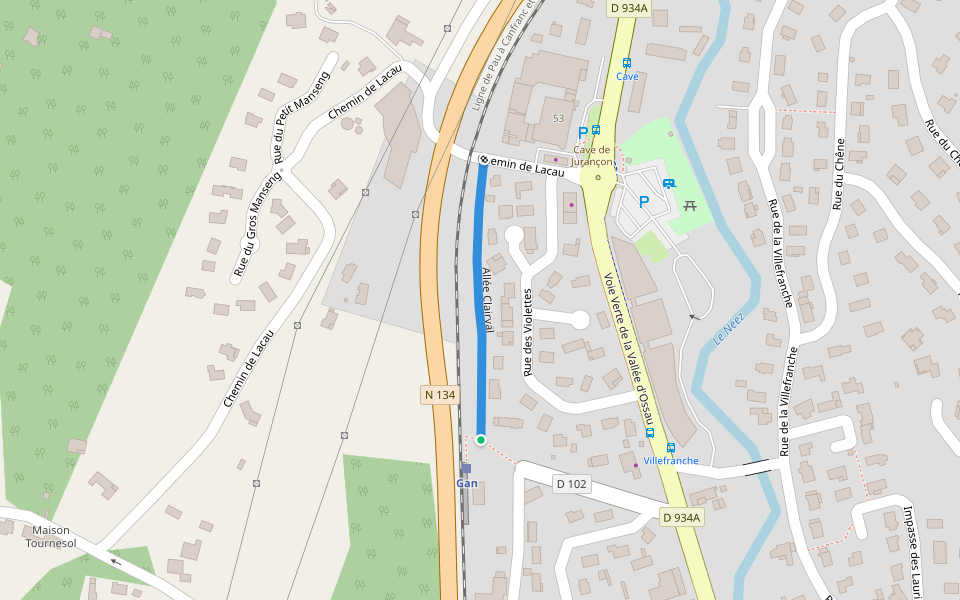 Allée Clairyal walking route map in Gan