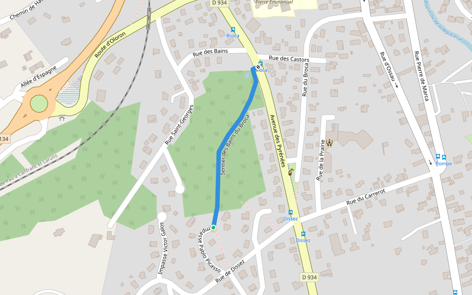 Sentier des Bains du Broca walking route map in Gan