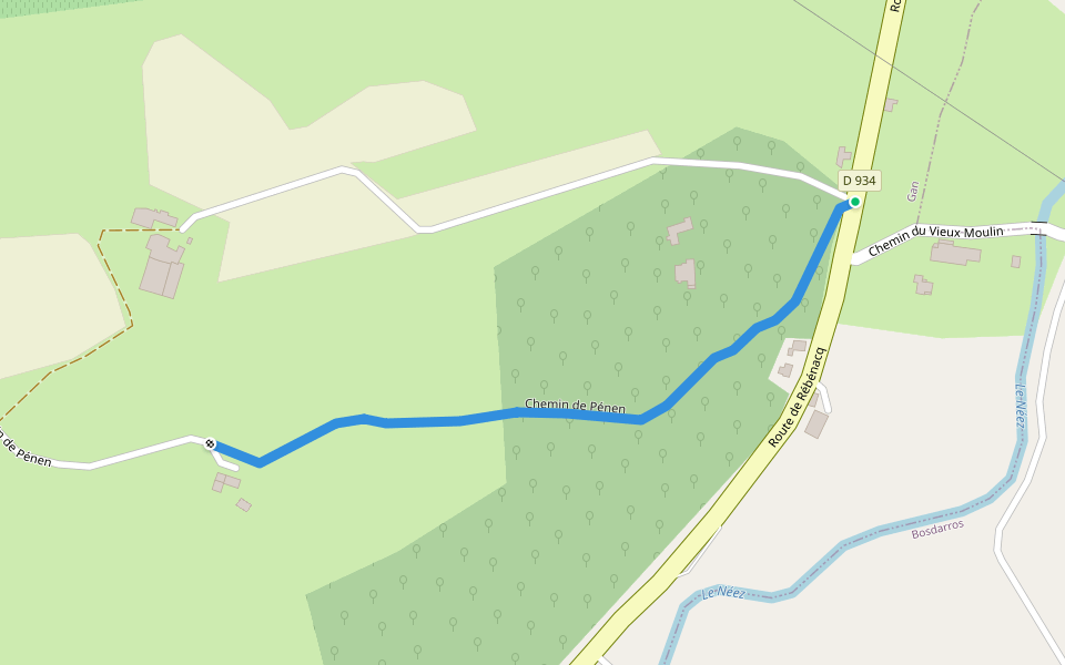 Chemin de Pénen walking route map in Gan