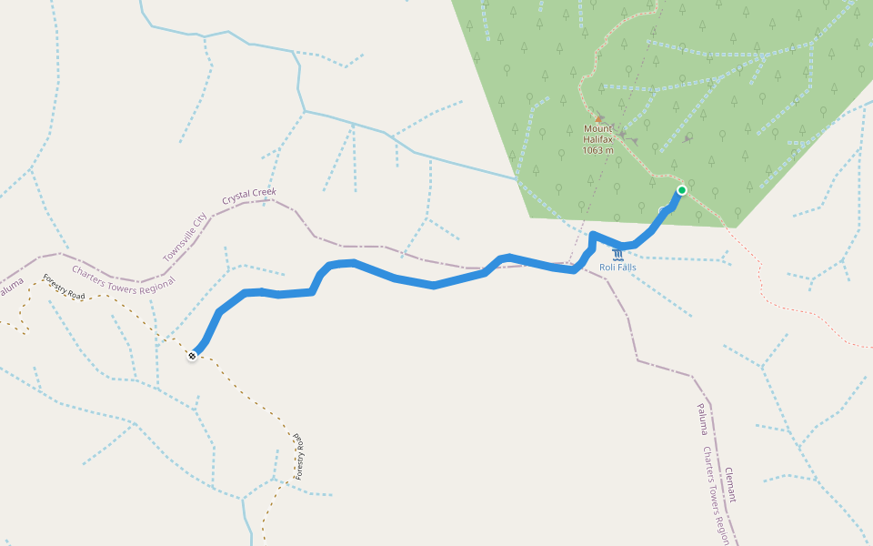 The Link Track (PRB Track to Mt Halifax & Godwins Peak) walking route map in Clemant