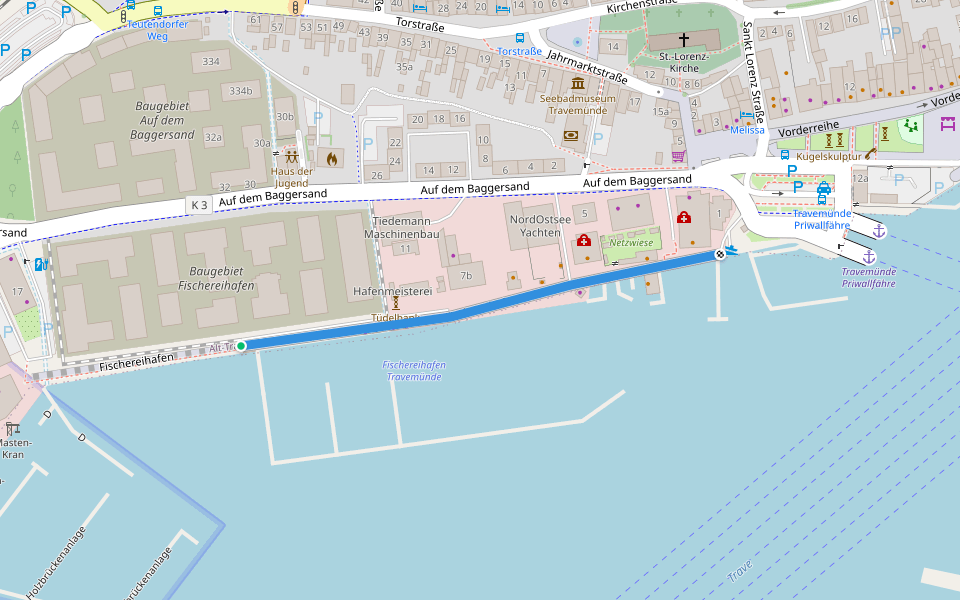 Fischereihafen walking route map in Lübeck